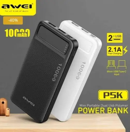 Awei P5K 10000mAh Power Bank Dual USB Port PowerBank